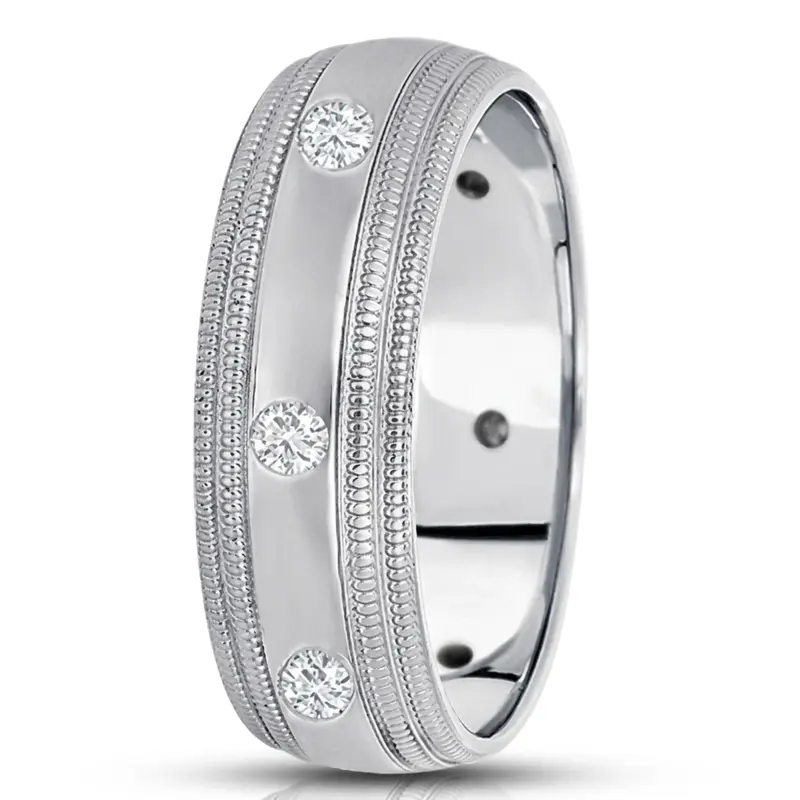 10K white gold 7mm. high polish diamond-classic-round-cut-wedding-band - alternate view 3