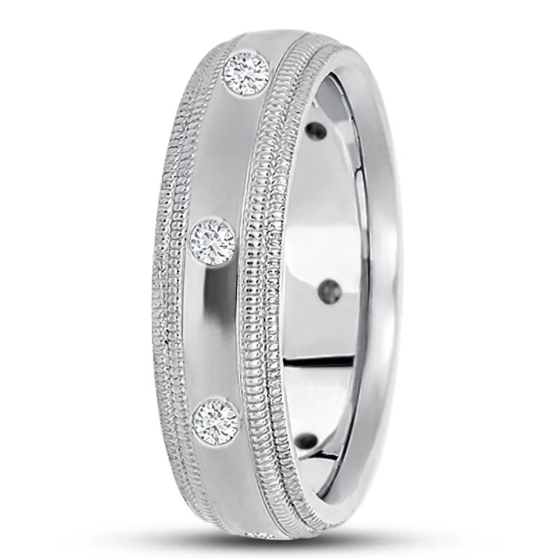10K white gold 6mm. high polish diamond-classic-round-cut-wedding-band - main view