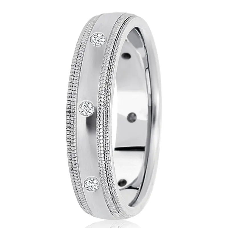 10K white gold 5mm. high polish diamond-classic-round-cut-wedding-band - main view