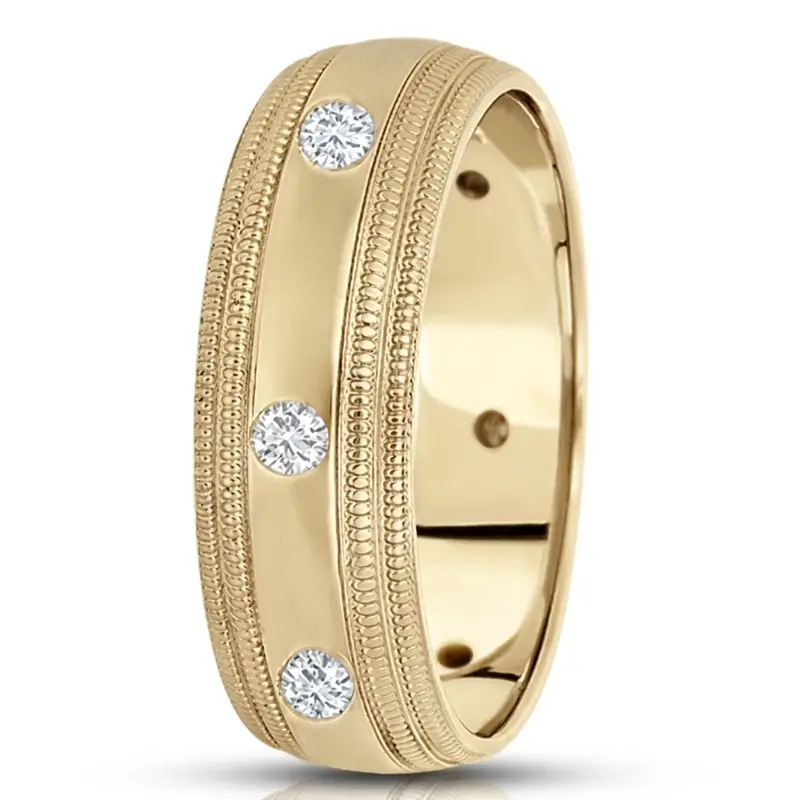 10K yellow gold 7mm. high polish diamond-classic-round-cut-wedding-band - alternate view 2