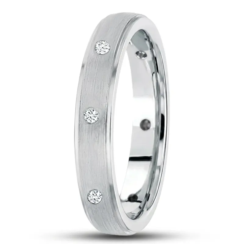 10K white gold 4mm. satin diamond-classic-round-cut-wedding-band - main view