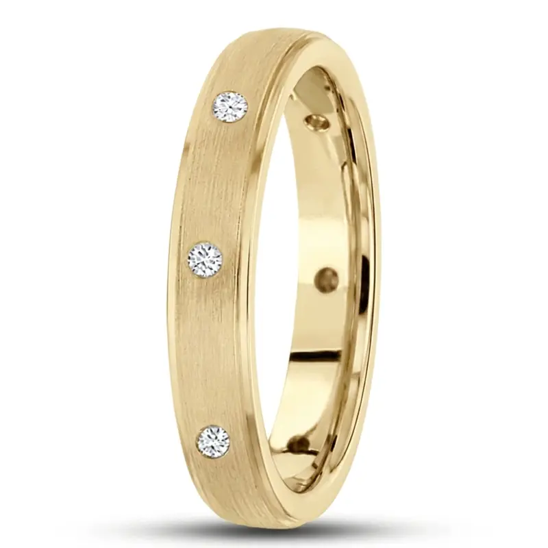 10K yellow gold 4mm. satin diamond-classic-round-cut-wedding-band - alternate view 2