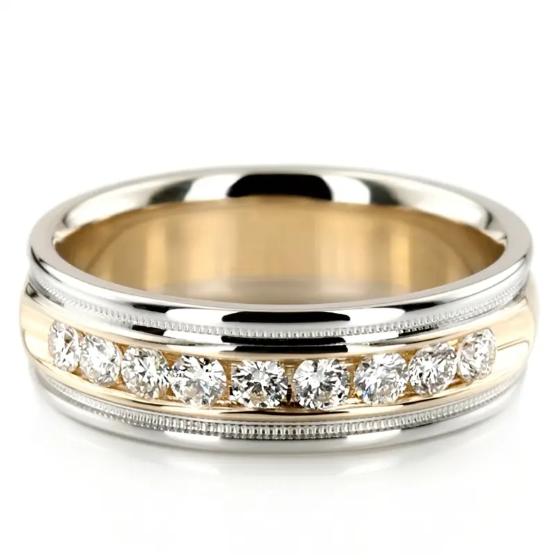 10K white-yellow-white gold 6mm. high polish diamond-classic-round-cut-channel-wedding-band - alternate view 2