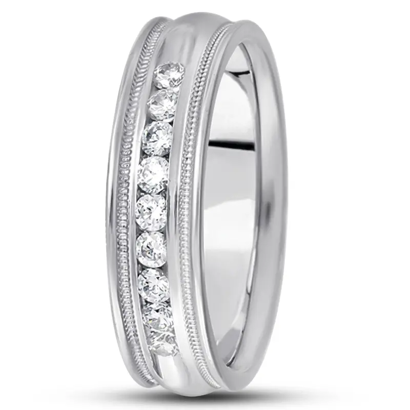 10K white gold 6mm. high polish diamond-classic-round-cut-channel-wedding-band - alternate view 4