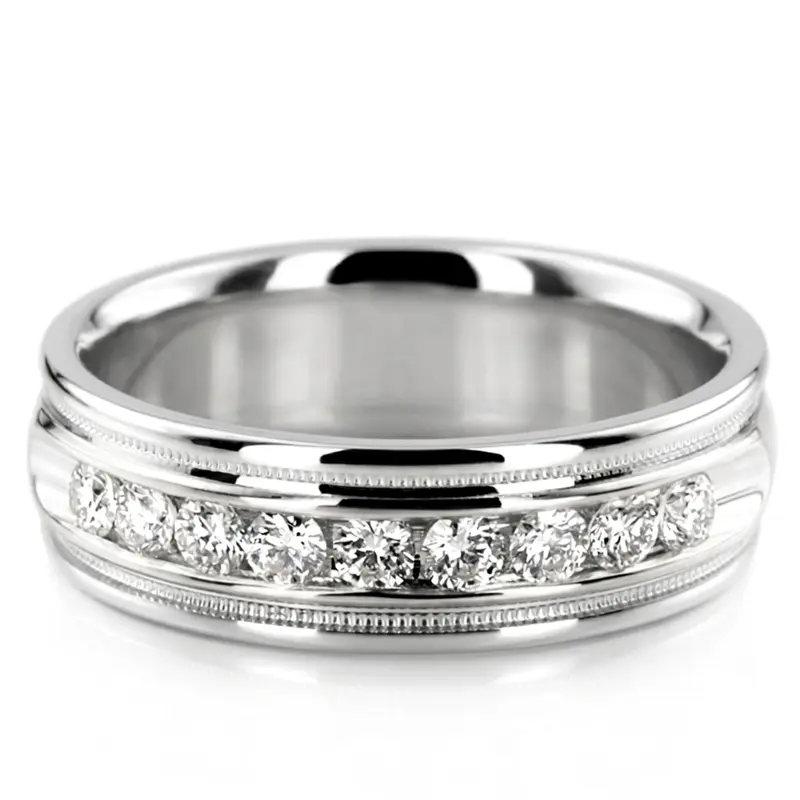 10K white gold 6mm. high polish diamond-classic-round-cut-channel-wedding-band - alternate view 3
