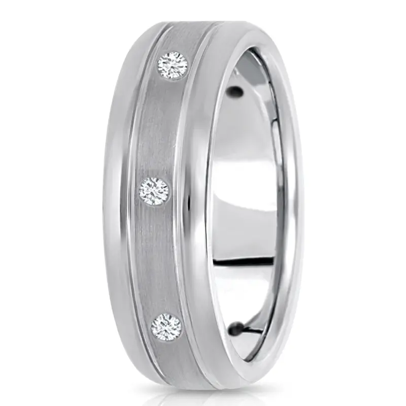 10K white gold 7mm. satin diamond-classic-round-cut-wedding-band - main view