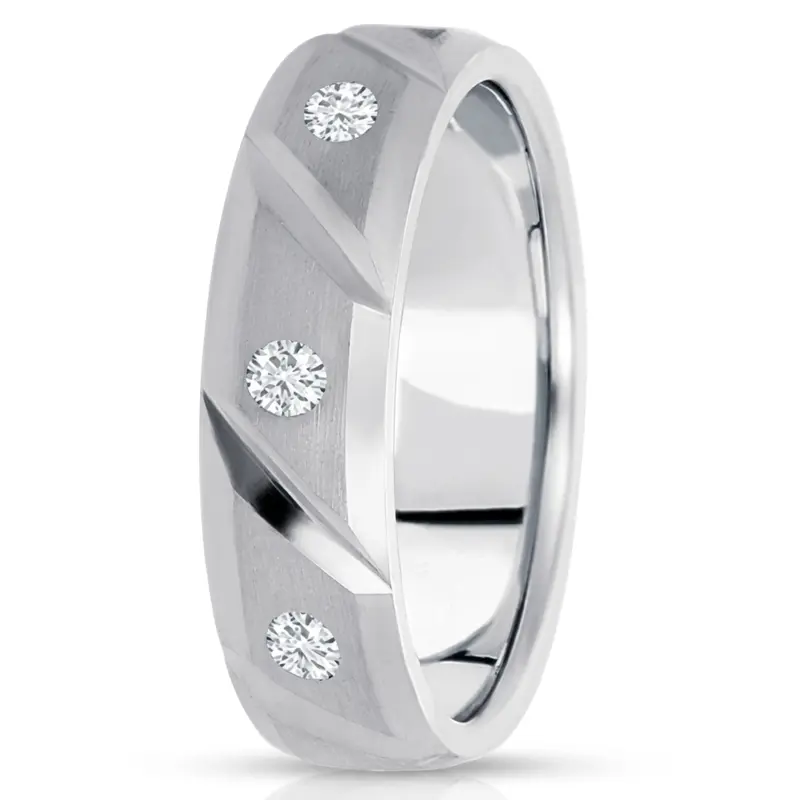 10K white gold 7mm. satin diamond-classic-round-cut-wedding-band - main view