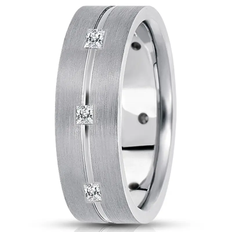 10K white gold 7mm. satin diamond-classic-princess-cut-wedding-band - main view