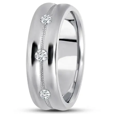 Concave 3-Stone Diamond Wedding Ring - view 3 of 4