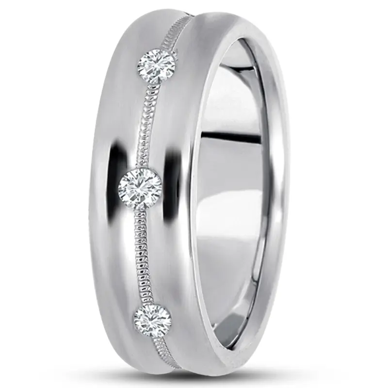 14K white gold 7mm. high polish diamond-classic-round-cut-wedding-band - alternate view 3