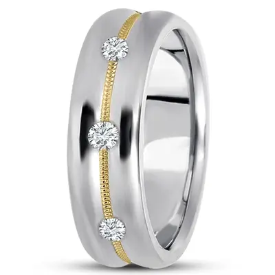 Concave 3-Stone Diamond Wedding Ring - view 1 of 4