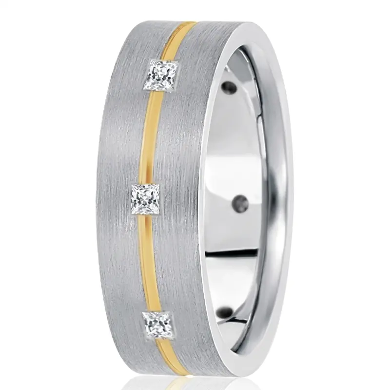 10K white-yellow-white gold 7mm. satin diamond-classic-princess-cut-wedding-band - alternate view 4