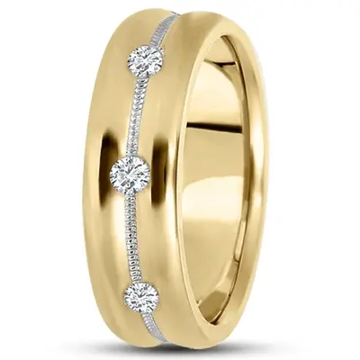 Concave 3-Stone Diamond Wedding Ring - view 2 of 4