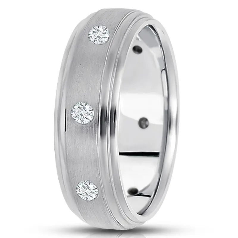 10K white gold 7mm. satin diamond-classic-round-cut-wedding-band - main view