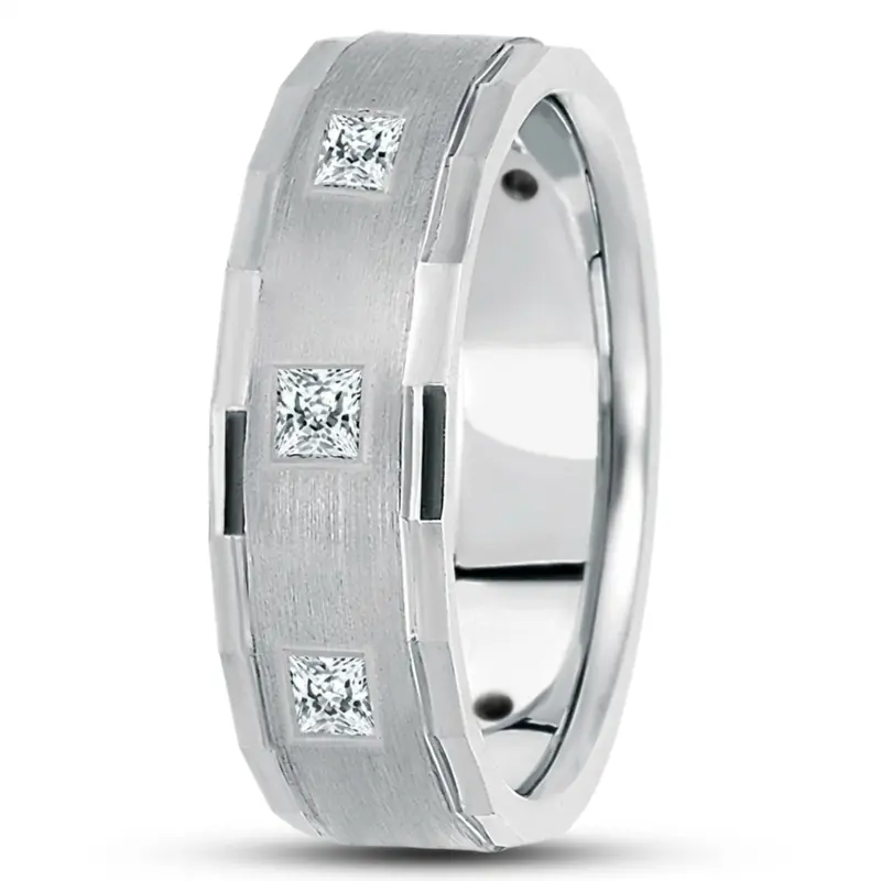 10K white gold 7mm. satin diamond-classic-princess-cut-wedding-band - main view