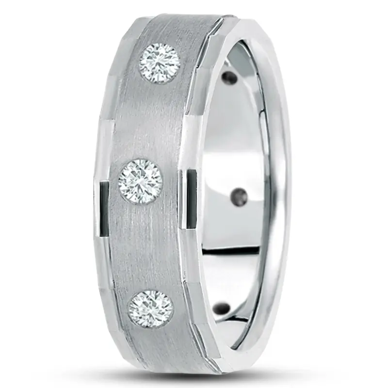14K white gold 7mm. satin diamond-classic-round-cut-wedding-band - alternate view 2