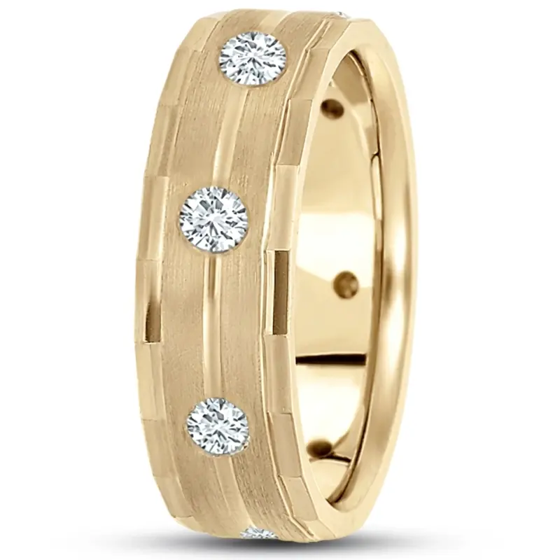 10K yellow gold 7mm. satin diamond-classic-round-cut-wedding-band - alternate view 3