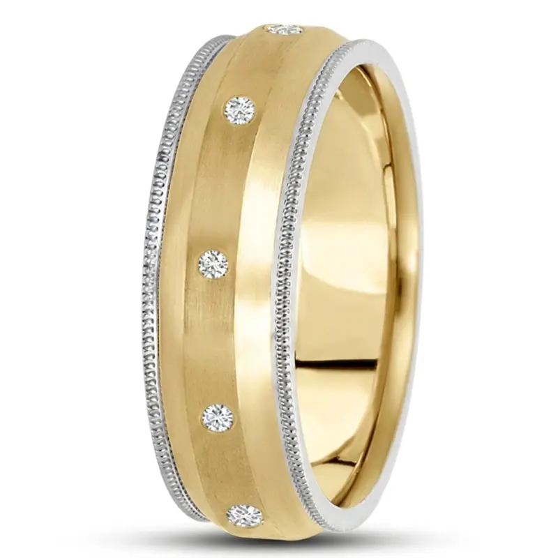 10K white-yellow-white gold 7mm. satin diamond-classic-round-cut-wedding-band - alternate view 3