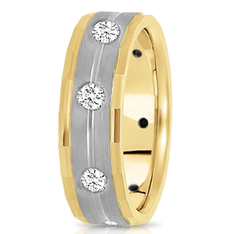 10K yellow-white-yellow gold 7mm. satin diamond-classic-round-cut-wedding-band - alternate view 4