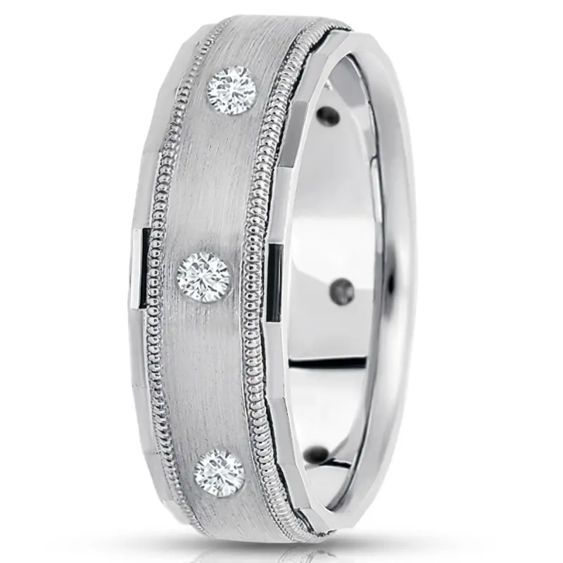 platinum 7mm. satin diamond-classic-round-cut-wedding-band - main view
