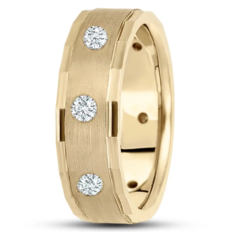 14K yellow gold 7mm. satin diamond-classic-round-cut-wedding-band - alternate view 3