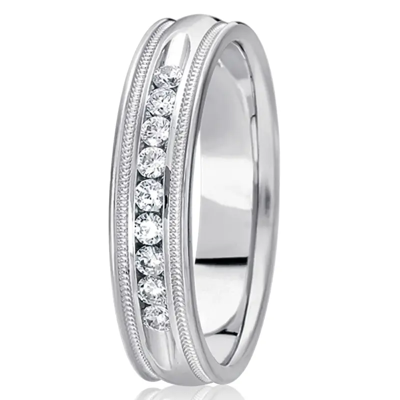 10K white gold 5mm. high polish diamond-classic-round-cut-channel-wedding-band - alternate view 4