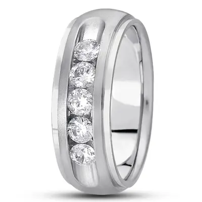 Step Edge Channel Set Five Diamond Wedding Ring - view 3 of 4