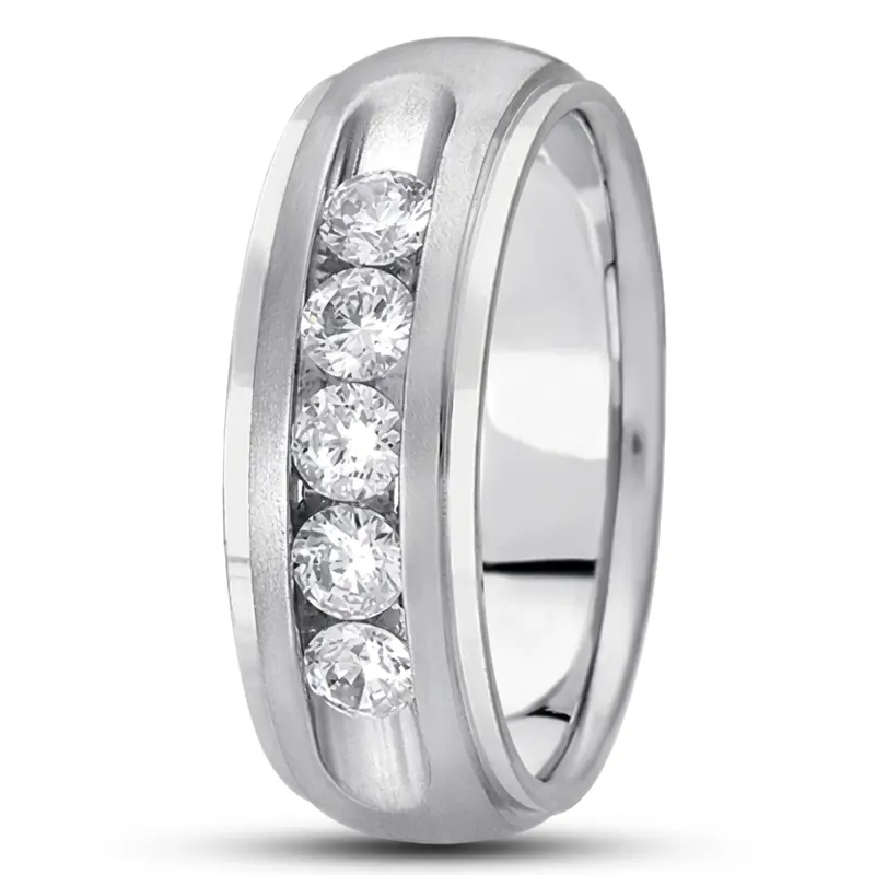 10K white gold 8mm. satin diamond-classic-round-cut-channel-wedding-band - alternate view 3
