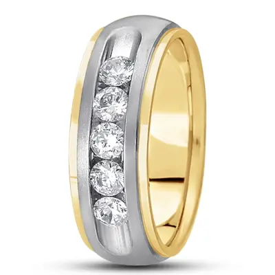 Step Edge Channel Set Five Diamond Wedding Ring