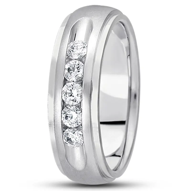 10K white gold 7mm. satin diamond-classic-round-cut-channel-wedding-band - alternate view 2