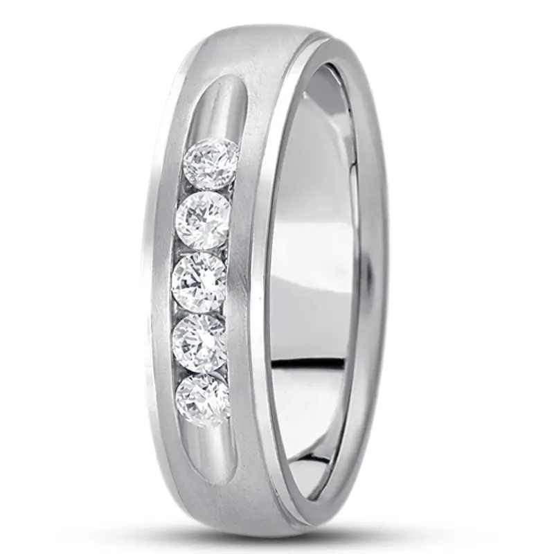 10K white gold 6mm. satin diamond-classic-round-cut-channel-wedding-band - alternate view 2