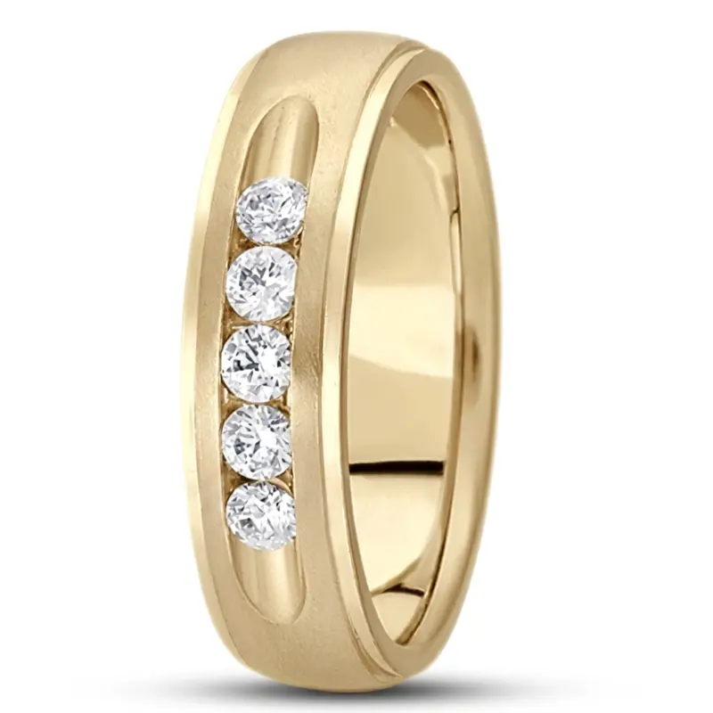 10K yellow gold 6mm. satin diamond-classic-round-cut-channel-wedding-band - alternate view 3