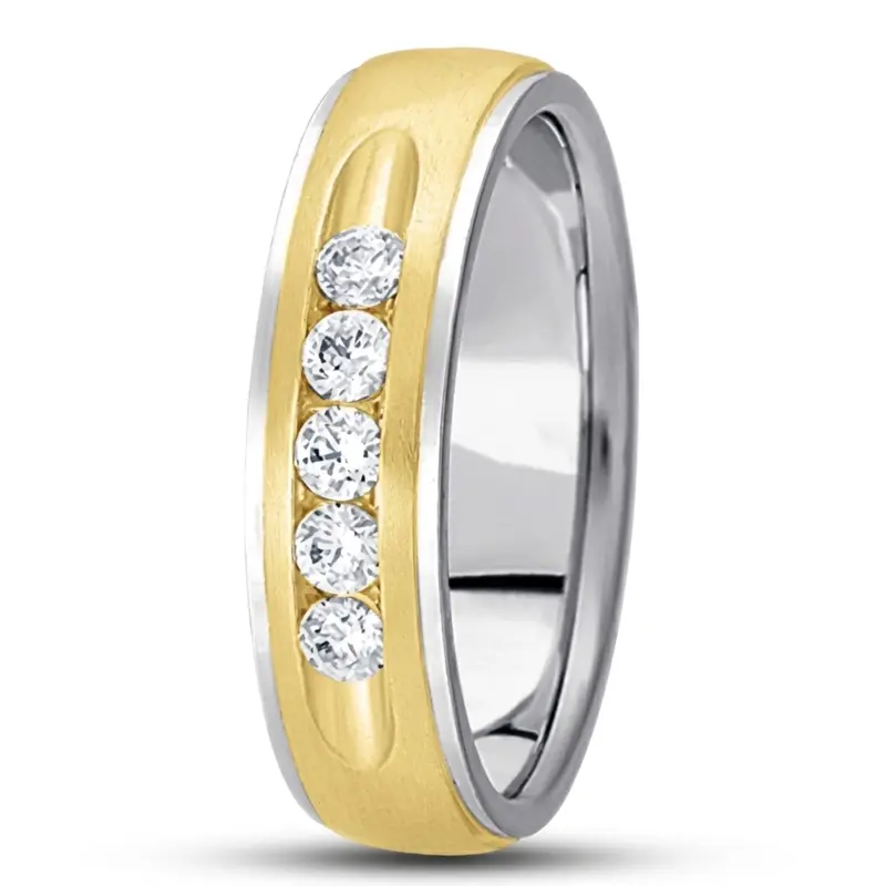 10K white-yellow-white gold 6mm. satin diamond-classic-round-cut-channel-wedding-band - main view