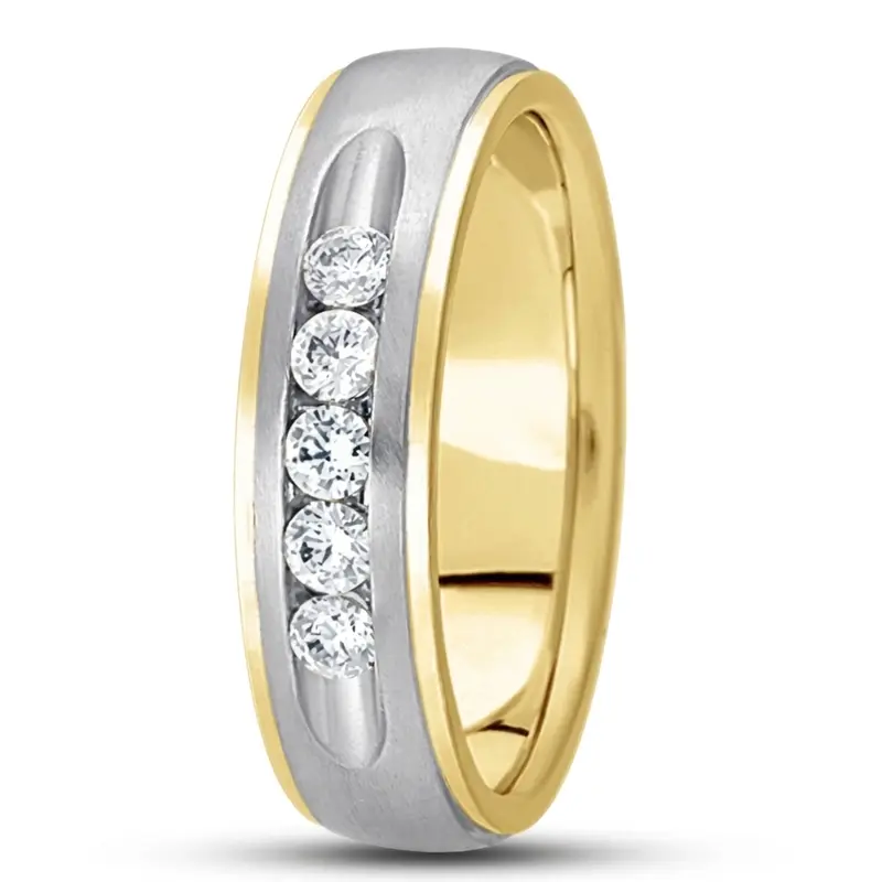 10K yellow-white-yellow gold 6mm. satin diamond-classic-round-cut-channel-wedding-band - alternate view 4