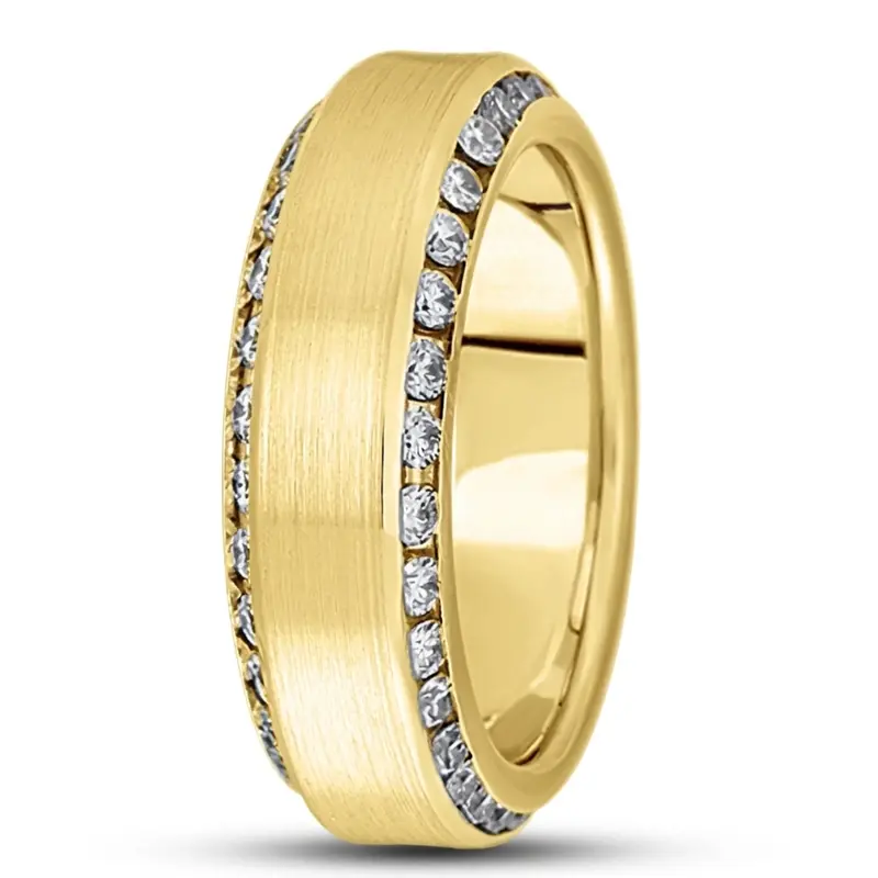 14K yellow gold 8mm. satin diamond-classic-round-cut-channel-wedding-band - main view