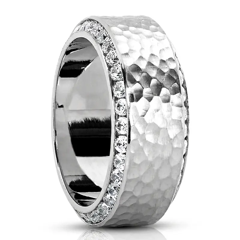 14K white gold 8mm. high polish diamond-classic-round-cut-channel-wedding-band - alternate view 4