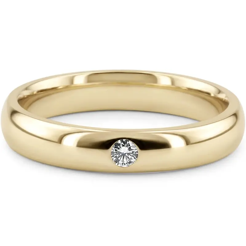 14K yellow gold 4mm. high polish diamond-dome-wedding - alternate view 2