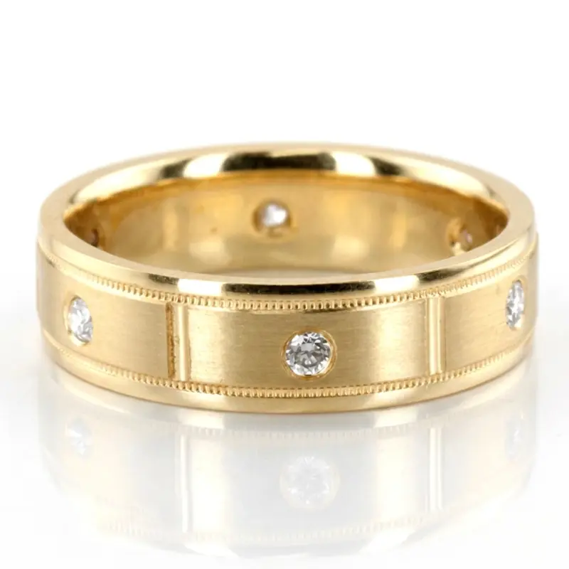 10K yellow gold 6.5mm satin finish diamond-wedding-band - main view