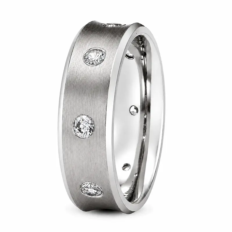 14K white gold 7mm. satin diamond-classic-round-cut-wedding-band - alternate view 3
