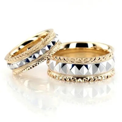 Fish Scale Style Edge Diamond Cut Wedding Ring Set - view 2 of 3