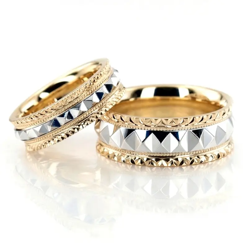 10K Fish-Scale-Edge-Diamond-Cut-Wedding-Ring-Set - alternate view 2