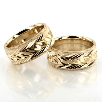 Fine Incised Diamond Cut Wedding Band Set - view 2 of 4
