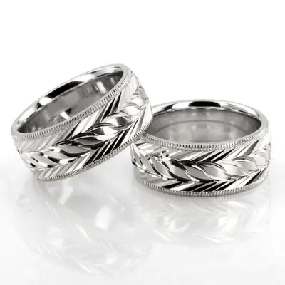 14K Fine-Incised-Diamond-Cut-Wedding-Band-Set - alternate view 3 thumbnail