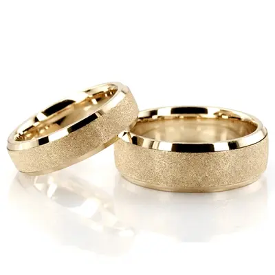 10K Beveled-Edge-Rose-Stone-Finish-Wedding-Band-Set - alternate view 3 thumbnail