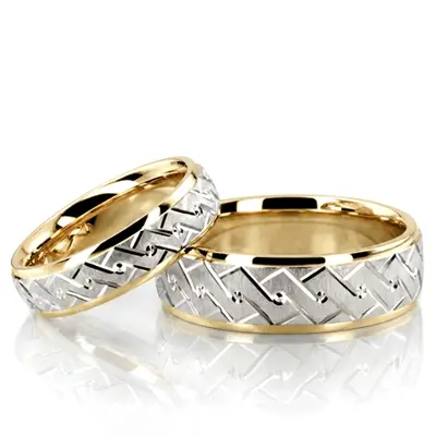Double Helix Design Diamond Cut Wedding Band Set - view 1 of 4