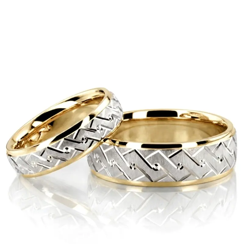 10K his-and-her-fancy-carved-diamond-cut-wedding-band - main view