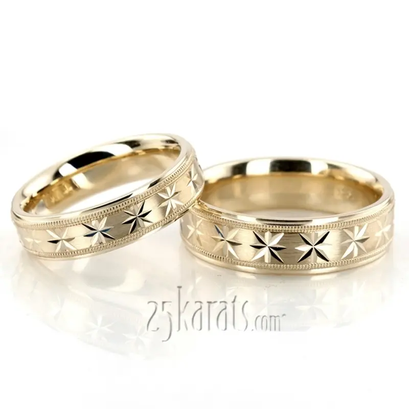10K his-and-her-basic-diamond-carved-wedding-ring - alternate view 4