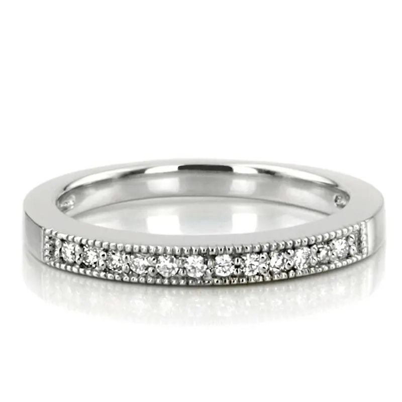 14K white gold Milgrain Edge Bead Set Round Diamond Wedding Band (1/8 ct. tw.) - main view