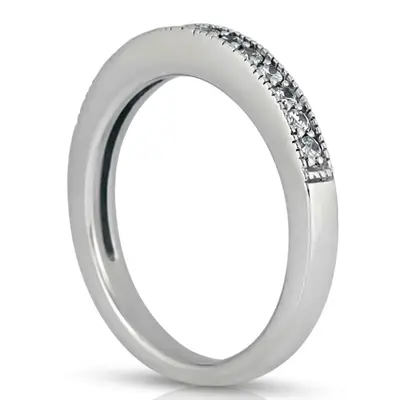 14K white gold Milgrain Edge Bead Set Round Diamond Wedding Band (1/8 ct. tw.) - alternate view 4 thumbnail