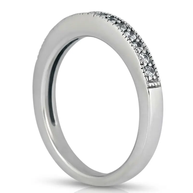 14K white gold Milgrain Edge Bead Set Round Diamond Wedding Band (1/8 ct. tw.) - alternate view 4